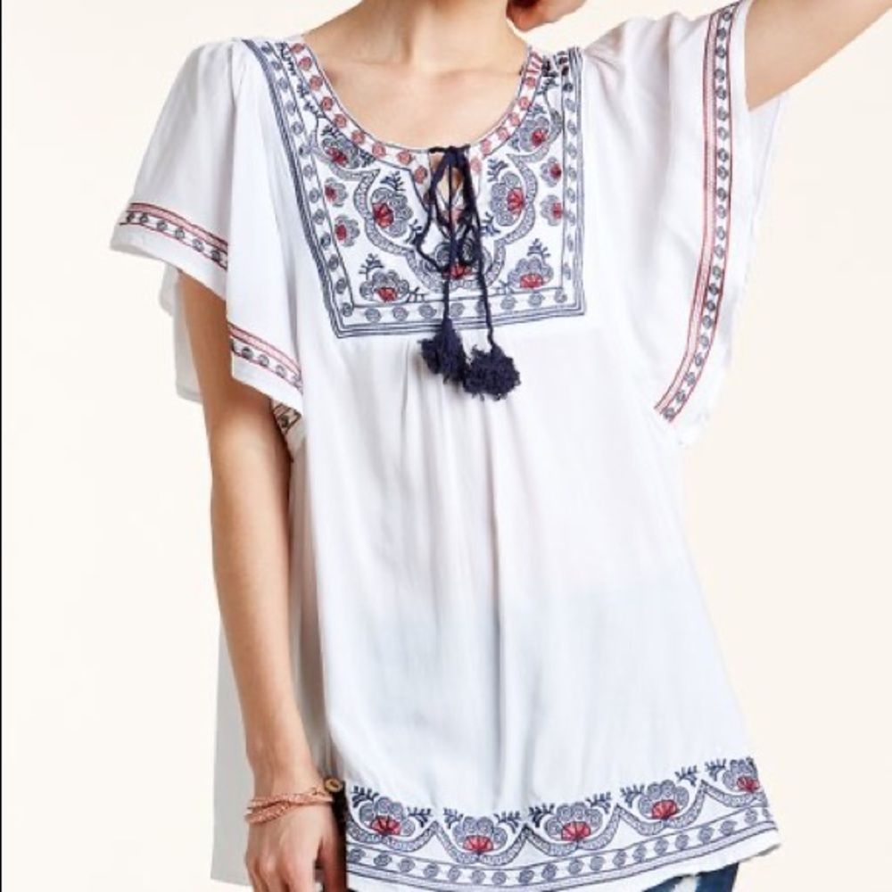 AVENUE embroidered cap sleeve top
